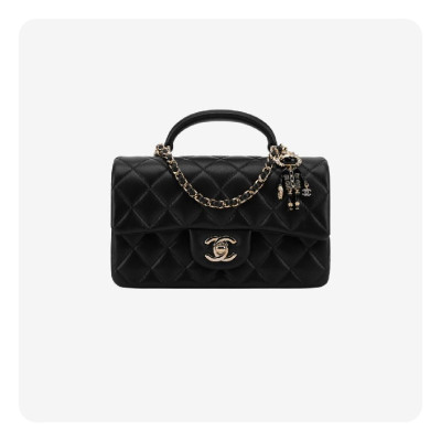 샤넬 뉴미니 플랩백 탑핸들 램스킨 블랙 골드 - Chanel Nu Mini Torre Handle Lambskin Bag - ch2647z