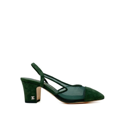 샤넬 여성 미들힐 슬링백 - Chanel Womens Green Slingback - chs1433x