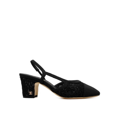 샤넬 여성 미들힐 슬링백 - Chanel Womens Black Slingback - chs1446x