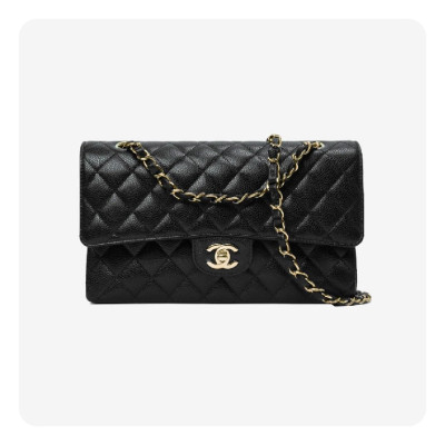 샤넬 클래식 캐비어 미디움 블랙 골드/실버  - Chanel Classic Caviar Medium Bag- ch2653z