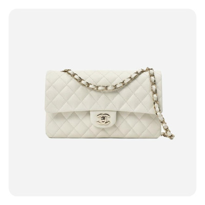 샤넬 클래식 캐비어 미디움 화이트 실버  - Chanel Classic Caviar Medium Bag- ch2654z